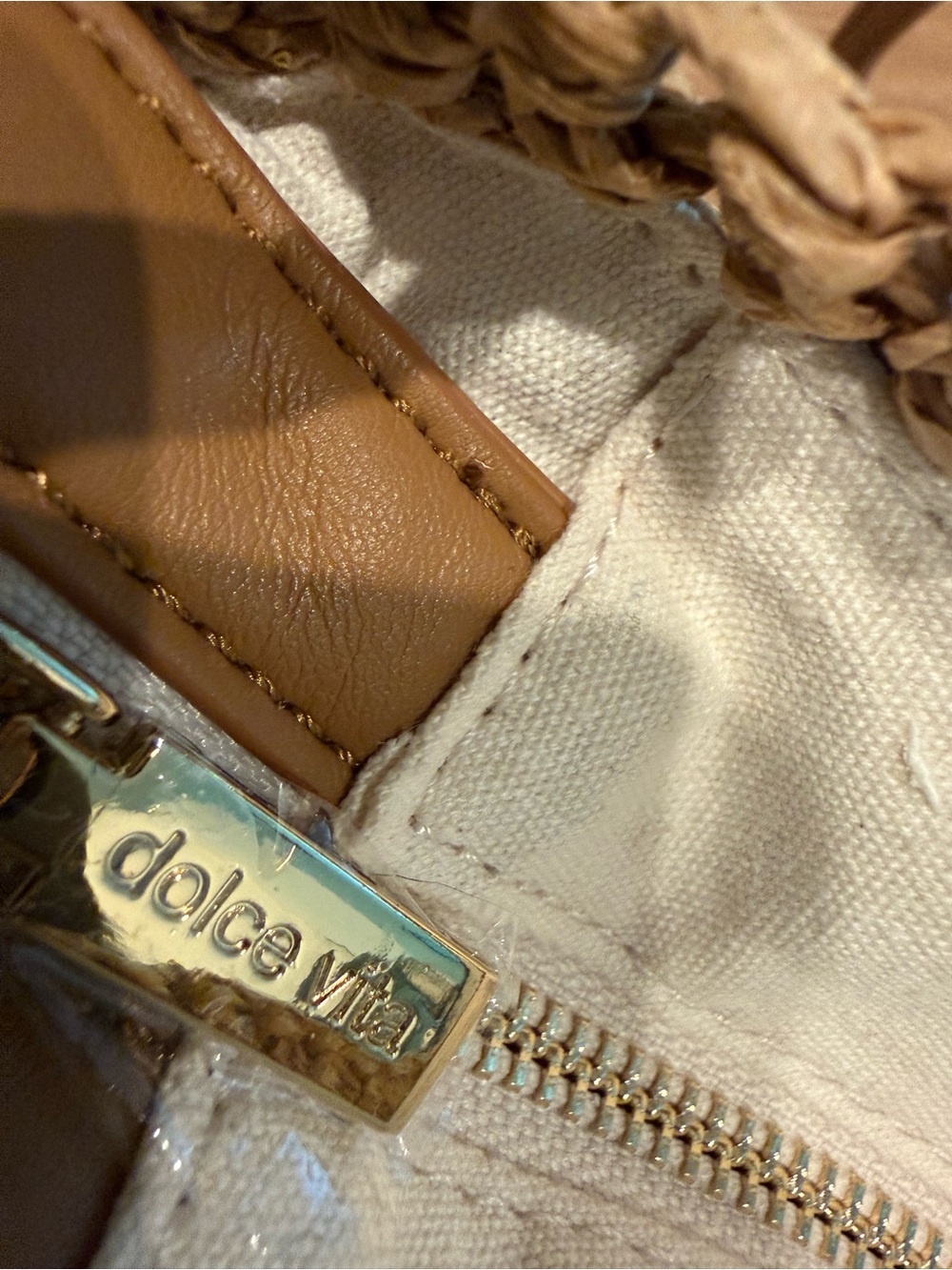Dolce Vita Freya Tan Woven Crescent Raffia Bag - Picture 6 of 8
